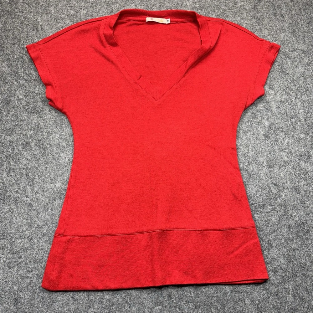 Tulle Red V-Neck‎ Wool Blend Top Women's M Short Sleeve Pullover Casual